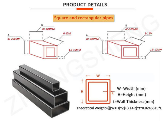 API Pipe Prime ASTM 50 x 50 Tubes carrées pour carports Tubes galvanisées carrées et longueur 1-6m