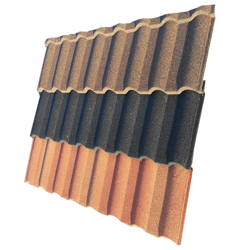 Couleur des carreaux de toiture en pierre dans la conception de liaison pour la toiture en acier revêtu de pierre en feuille de toiture en noir orange brun rouge vert etc.